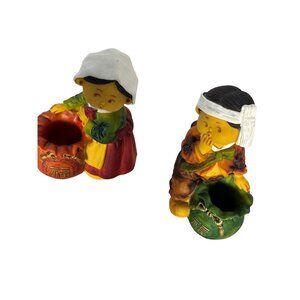 Pair of HandPainted Vietnamese Ceramic Figurines‎ Boy and Girl Asian Collectable